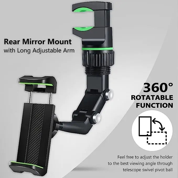 360° Rearview Mirror Phone Holder – Adjustable Car Mount Core Cartel