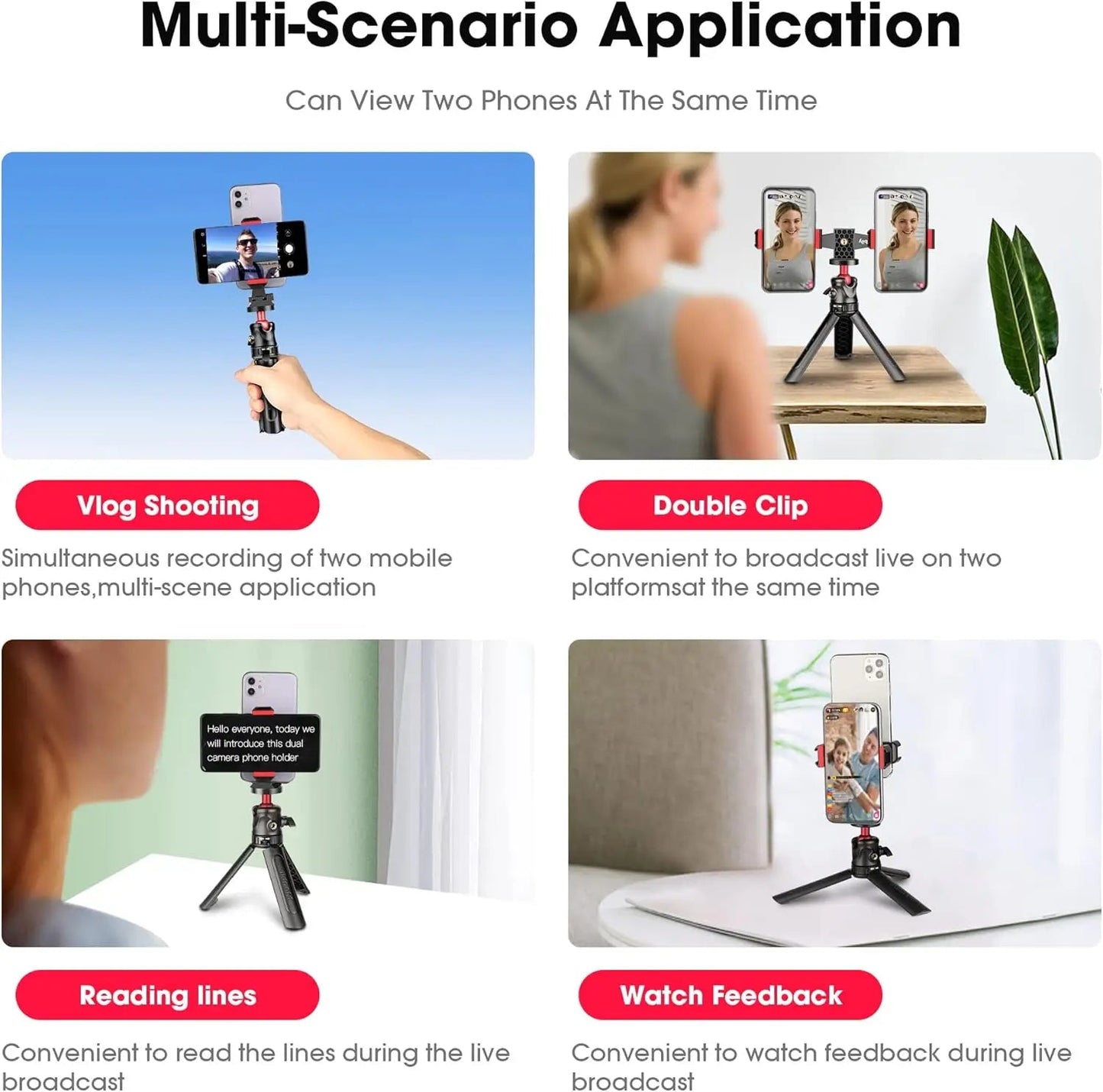 360° Dual Phone Holder Clip – Cold Shoe & Tripod Mount Core Cartel
