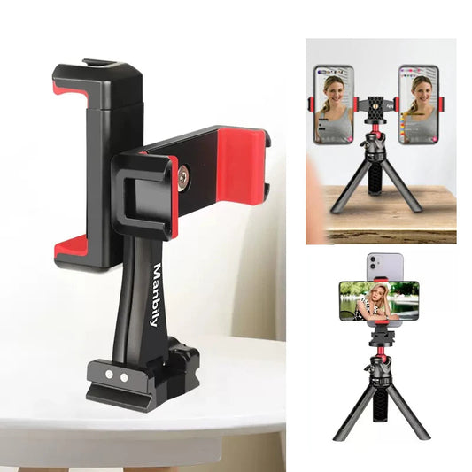 360° Dual Phone Holder Clip – Cold Shoe & Tripod Mount Core Cartel