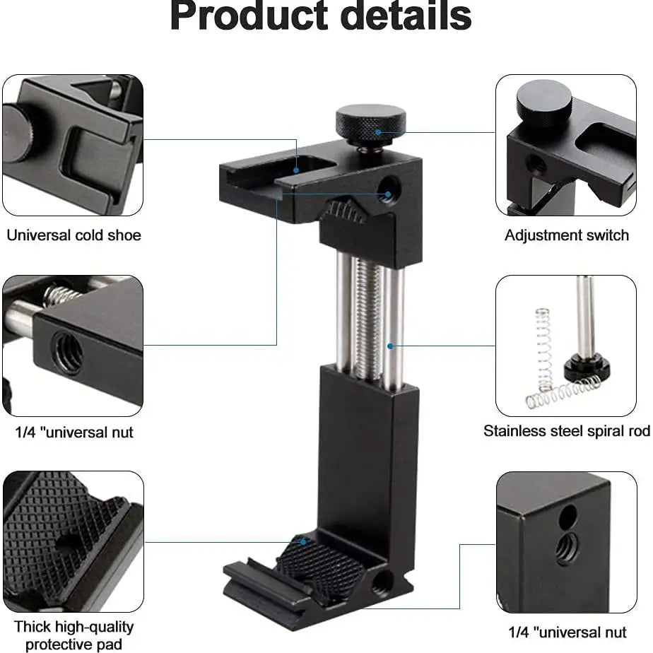 Aluminum Phone Clamp Mount – Cold Shoe Tripod Adapter Core Cartel