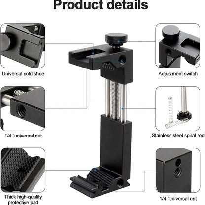 Aluminum Phone Clamp Mount – Cold Shoe Tripod Adapter Core Cartel
