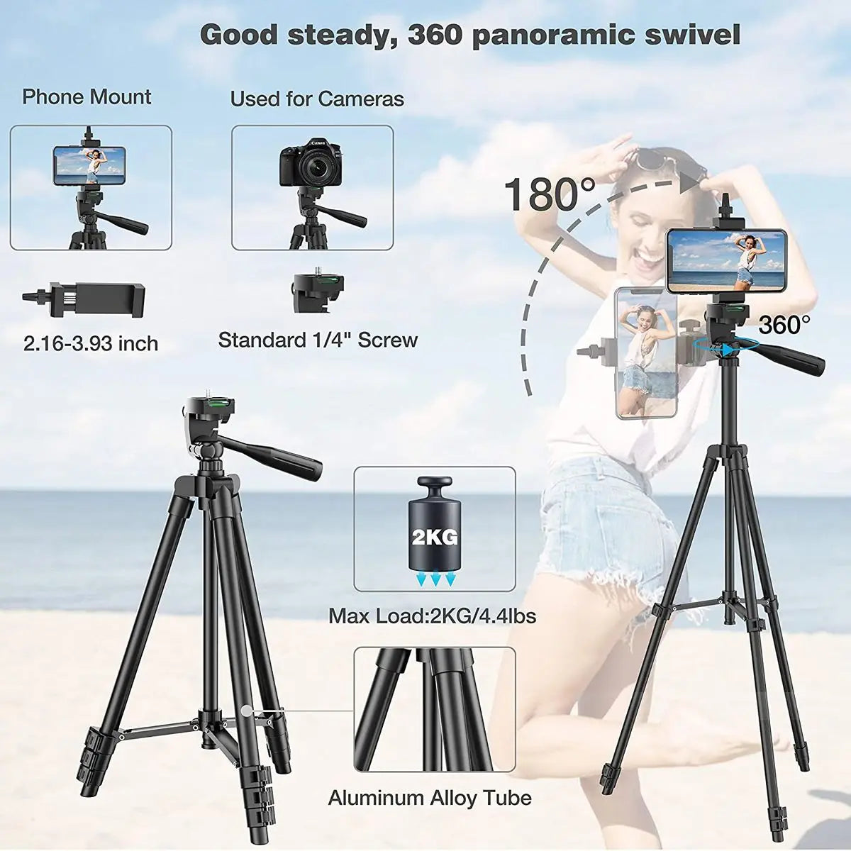 102cm Phone Tripod Stand with Bluetooth Remote – Adjustable Holder Core Cartel