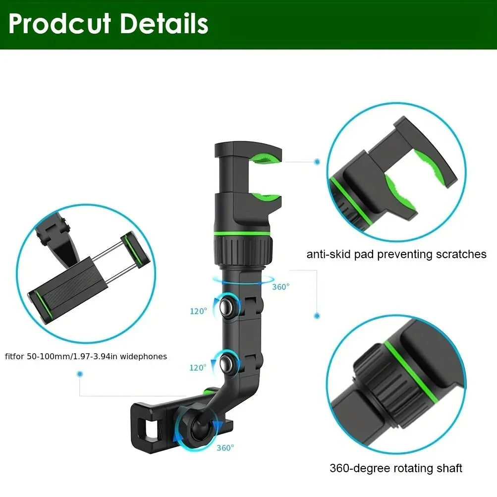 360° Rearview Mirror Phone Holder – Adjustable Car Mount Core Cartel