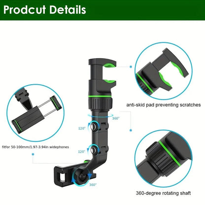 360° Rearview Mirror Phone Holder – Adjustable Car Mount Core Cartel