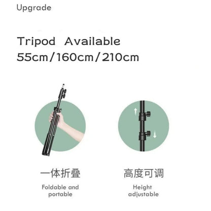 Desktop Phone Tripod Stand with adjustable height and foldable design for portability, available in multiple sizes.